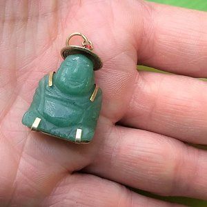 RARE vintage 60s 14 kt genuine jade buddha pendant luck NWOT stamped